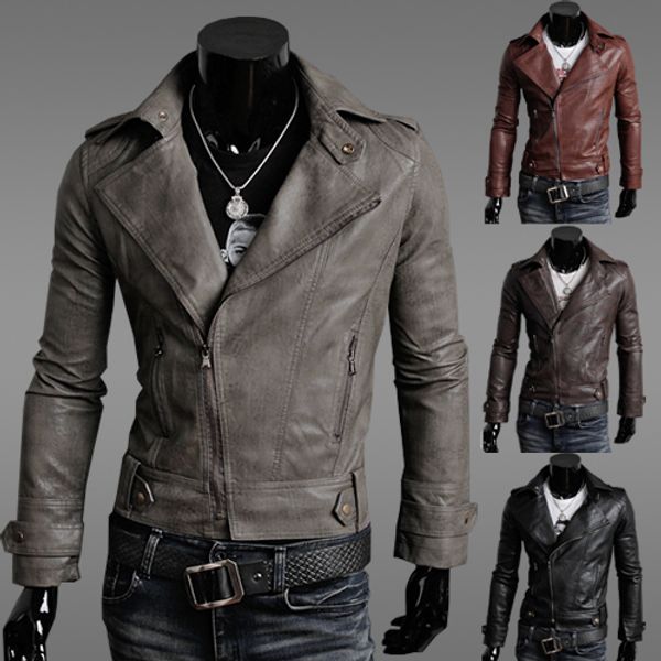 

men pu leather jacket autumn winter suit men fashion slim coat jackets-7938 black and gray zipper jaclets coat