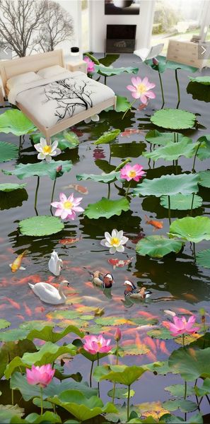 

3d pvc flooring custom p self-adhesive floor wallpaper sticker lotus pond home decor living room wallpaper for walls 3 d
