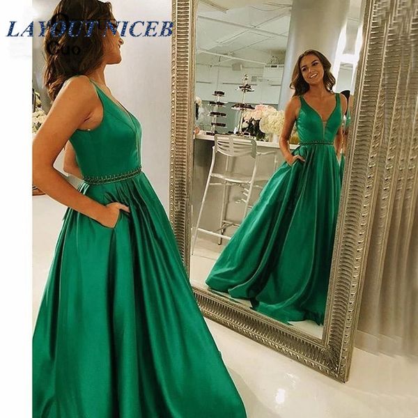 

elegant satin long evening dresses 2019 beads belt formal prom party open back vestidos de fiesta de noche, White;black