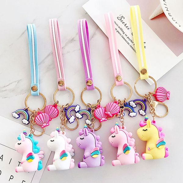 

rainbow shell pvc animal unicorn fur keychain for men women bag ornament phone key chain porte clef keyring bag decoration, Silver