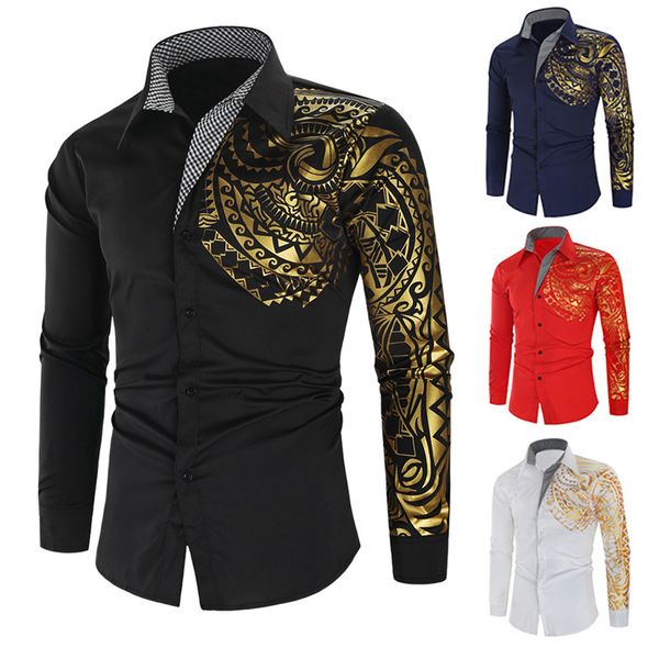 

men luxury shirt slim long sleeve printing casual front button for autumn travel nyz shop, White;black