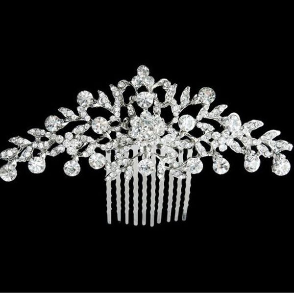 

women elegant rhinestone inlaid hairpin wedding banquet bridal comb headdress gift, Golden;white