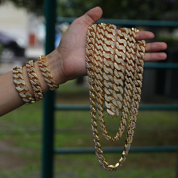 

europe and the united states new men's alloy 18k gold-plated moon studded 17mm stone miami cuban chain exaggerated hip hop bracelet nec, Silver