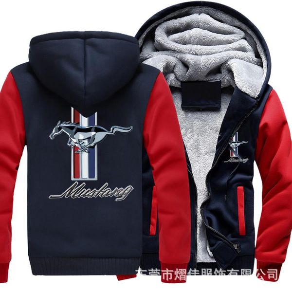 

2020 new for mustang hoodies jacket winter casual wool liner fleece man coat mustang 50 years sweatshirts pullover