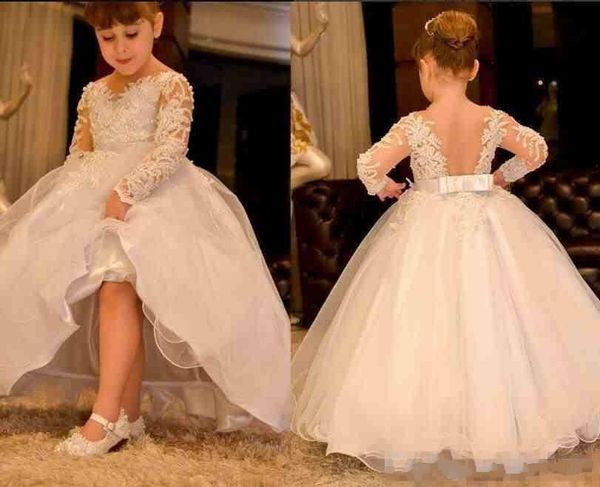 

2020 lovely ivory flower girls dresses tulle lace appliques beads sash floor length birthday dresses first communion girls pageant gowns, White;blue