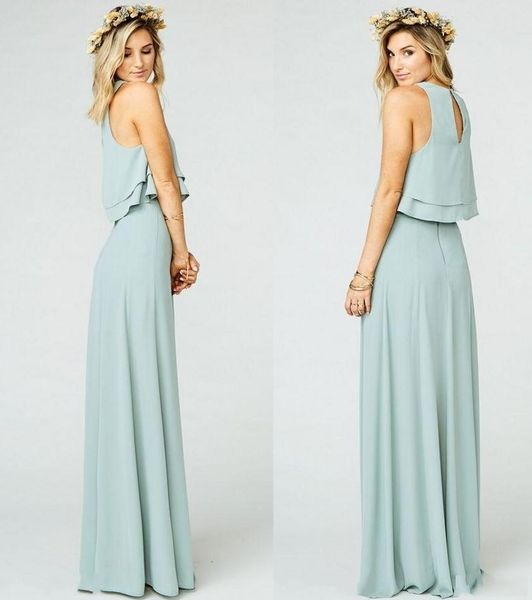 

простые две части платья невесты драгоценный камень шеи без рукавов шифон длинные подружки невесты выпускной вечерние платья hy4052, White;pink