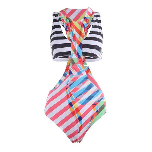 

women one piece stripe swimwear wrap bodysuit swimsuit +padded bra, White;black