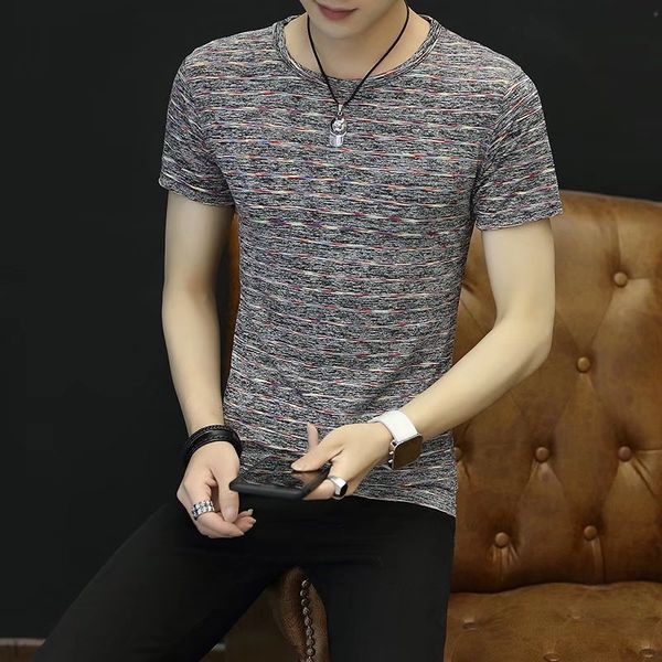 

short-sleeved t-shirt men's stripes crew neck students cool short sleeve summer korean-style repair clothes trend summer wear ha, White;black
