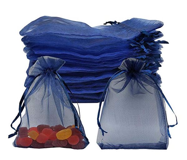 

100 pack 7 x 9cm solid color drawstring bags organza jewelry gift pouch candy pouch drawstring wedding favor bags navy, Pink;blue