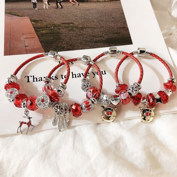 

dongguk door red heart of ocean pig pendant transfer beads bracelet womens dream catcher fringe bracelet deer, Black