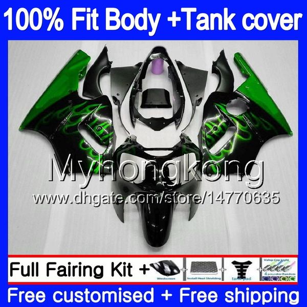 Injeção de OEM para a Kawasaki ZX 12R 1200 1200cc ZX12R 2000 2001 chamas verdes 222MY.73 ZX 12 R ZX1200 C 00 01 ZX12R 00 01 100% Fit Fairing