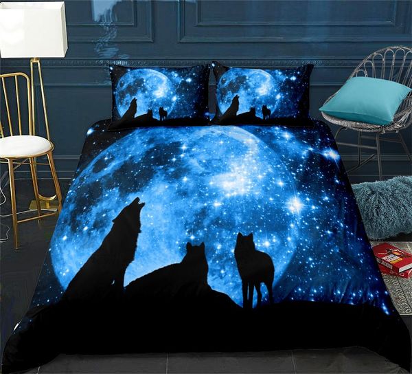 

волки пододеяльник galaxy starry sky комплект постельного белья 3шт. мечтательный домашний текстиль темно-синее стеганое покрывало челнока