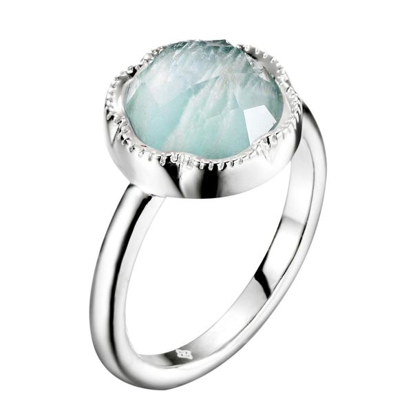 

dormith women's real 925 sterling silver rings 10*10mm natural amazonite rings for women jewelry gemstone, Golden;silver