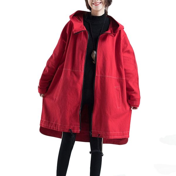 

new cowboy windbreaker coat women spring autumn loose hooded trench coats women's zipper cardigan coats foundation tide, Tan;black