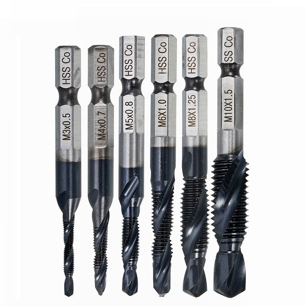 

1pc hrc89 combination drill tap bit set tialn coated deburr countersink bits 1/4" hex shank m3/m4/m5/m6/m8/m10