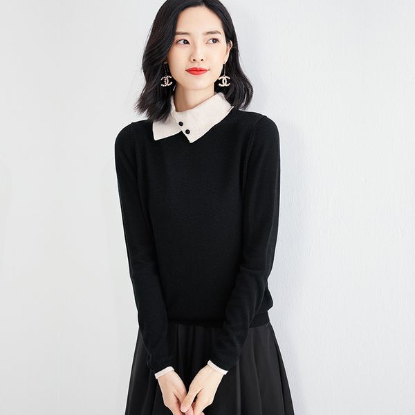 

europe and the united states nail bead pullover sweater female 2018 new round collar temperament pure color sweater loose celebrity style sw, Black;gray