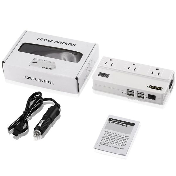 

leshp 200w new portable car styling power inverter dc 12v to ac 110v auto converter adapter with 4.2a 4 port usb car charger hot