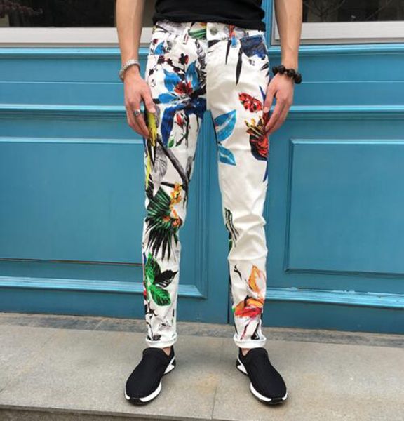 

мужская новая европейская, американская и корейская моды личность похудения прямой трубки напечатана денима брюки ноги / 28-33, Blue