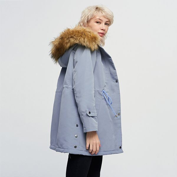 

2019 new fashion fur collar long parka warm jackets winter casual cotton jackets womens long-sleeve solid plus size outerwear, Black