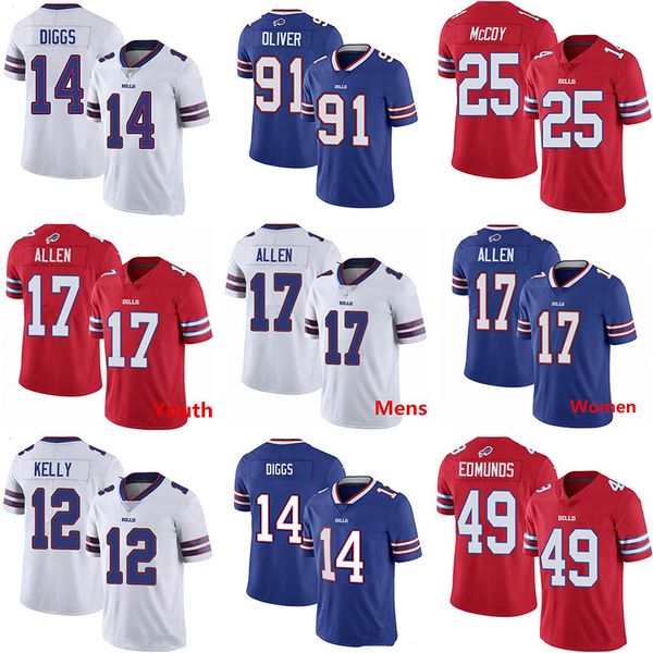 

14 stefon diggs custom buffalo mens youth women bill jersey 17 josh allen 27 tre'davious white 25 mccoy tremaine edmunds football jerse, Black;red