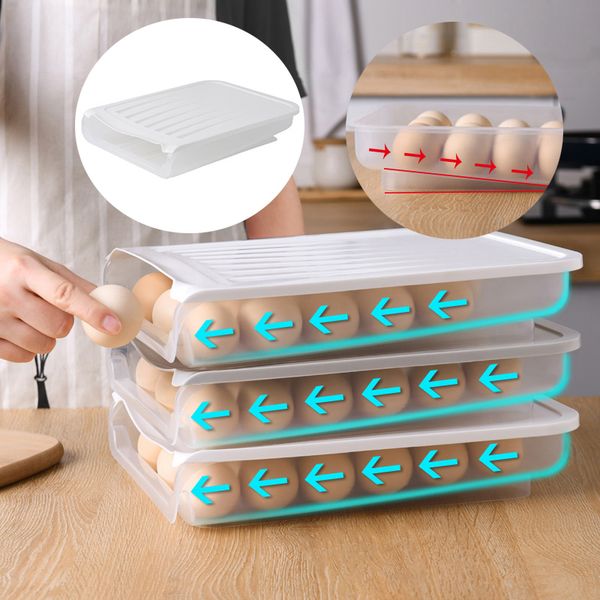 

1pc egg basket with slope design for refrigerator kitchen organizer transparent egg storage container box tray
