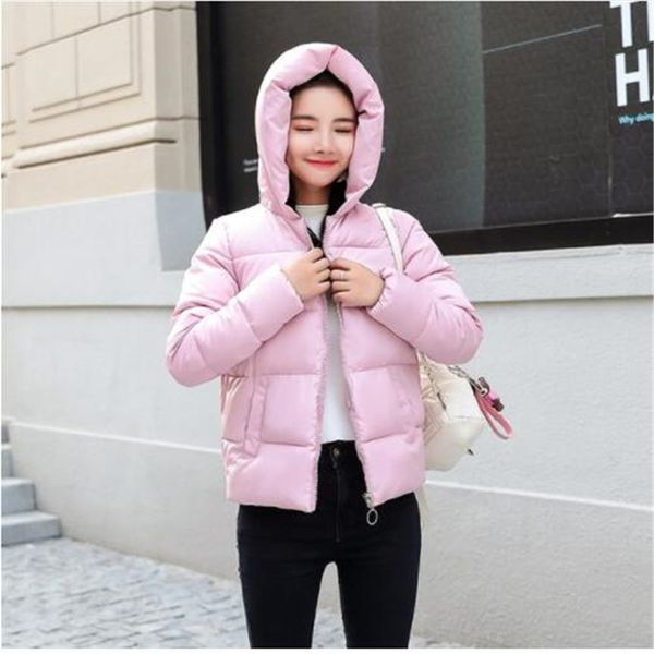 

autumn and winter 2019 down jacket women's short style long sleeve cap coat padded jacket, Black