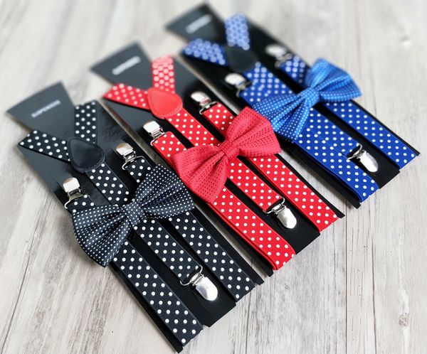 

polka dot bow tie + idea strap set men and women 3 clips versatile suspenders shirt accessories 10pcs/lot, Black;white