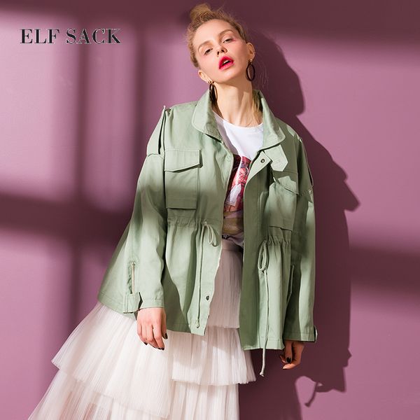 

elf sack women brand clothing solid trench coats long sleeve waisted loose worker outerwear womans coats trenchs female ol coat, Tan;black