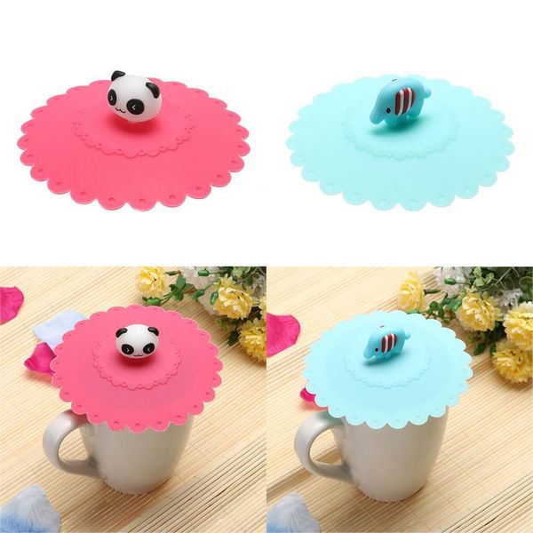 

1шт супер cute 10.5cm anti-пыли силикона чашки чая крышки декоративные животных кофе печать крышка крышка кухонные принадлежности