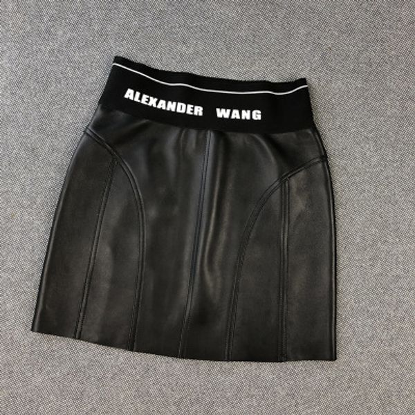 

2020 women spring genuine real sheep leather skirt e6, Black