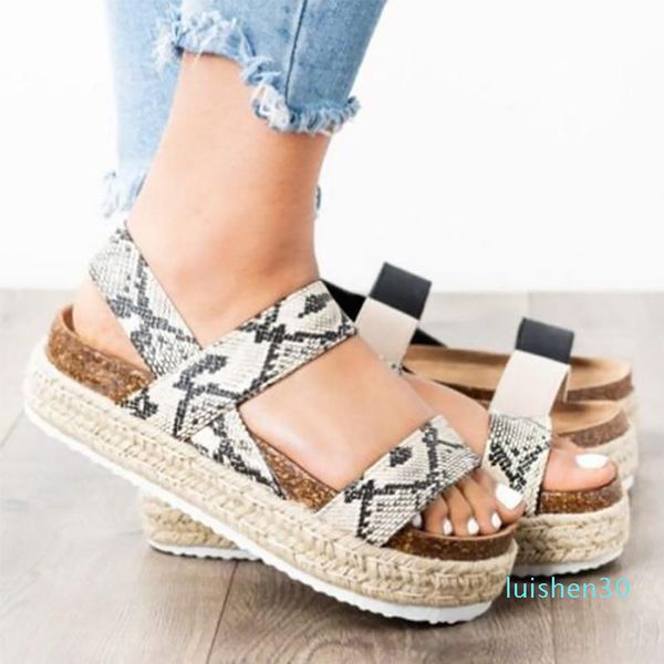

1pair women outdoor wear beach high heels espadrilles wedges shoes walking fashion open toe summer platform sandals l30, Black
