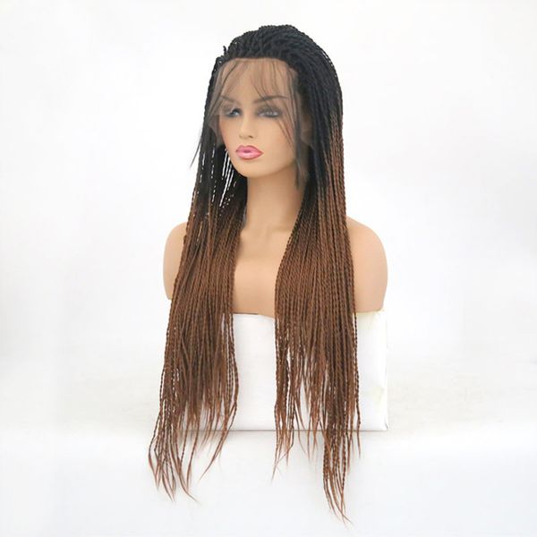 Front Lace Wig Black Africa Small Plait Black Brown Wig Gradual