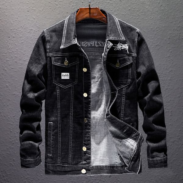 

ready stockdiscount price - denim jacket, men's korean style loose jacket, hooded casual black denim jacket