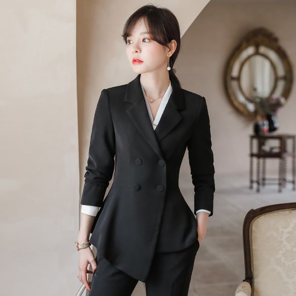 

2020 female formal elegant office work wear uniform ladies trousers blazers jacket with pant suits 2 pieces sets clothes, White;black