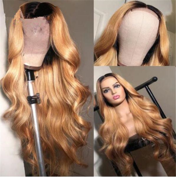 Natural Wave Glueless Ombre 1b 27 Lace Front Wavy Human Hair Wigs
