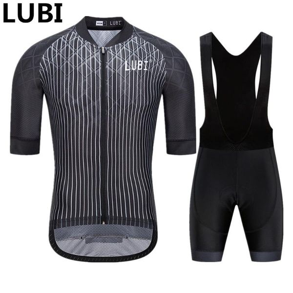 

lubi 2020 men summer cycling set team short sleeve jersey wear high density sponge pad mtb clothes kit bike clothing road suit, Black;blue