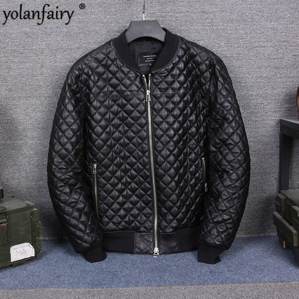 

men's leather & faux autumn winter real jacket men parkas short bomber plus size clothes genuine jackets outerwear 2021 kj4946, Black