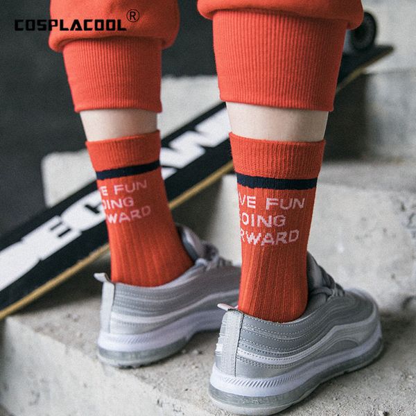

cosplacool]letter hip hop funny socks "have fun going forward" socks women harajuku divertidos skateboard chaussette femme, Black;white