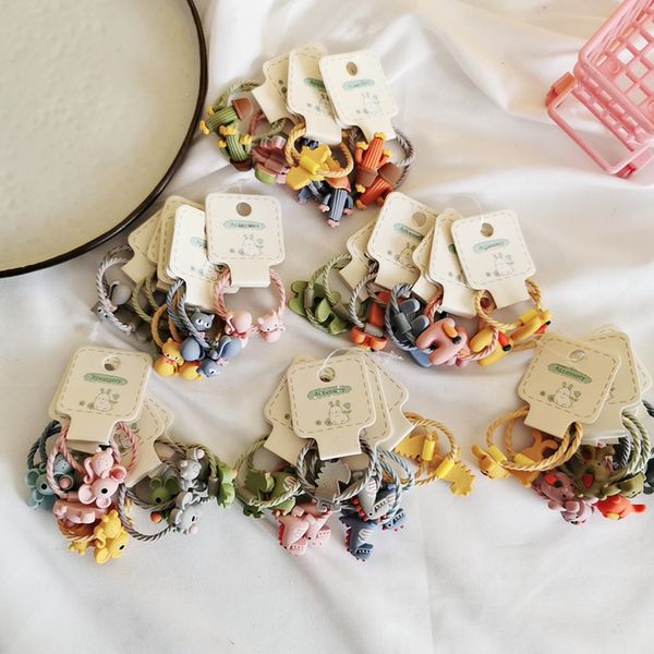 

5 pair korean fashion children's headdress simple cute colorful cartoon resin small animal rubber band hair accessories, Slivery;white