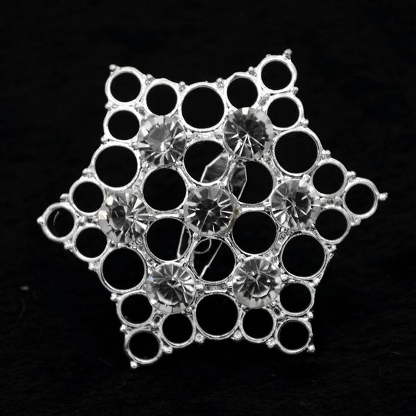 

1.55 inch sparkly silver plated clear rhinestone crystal diamante star shape flower pin brooch party, Gray