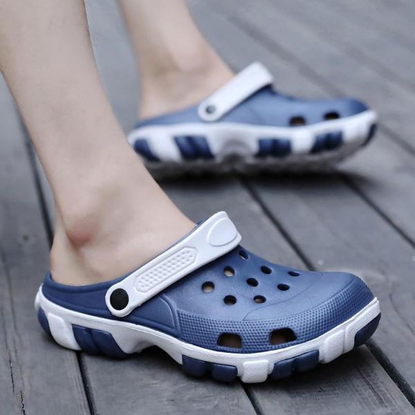 

fashion holes men anti-skid flats sandals quick dry summer beach sandals mules casual slippers shoes flip flops, Black