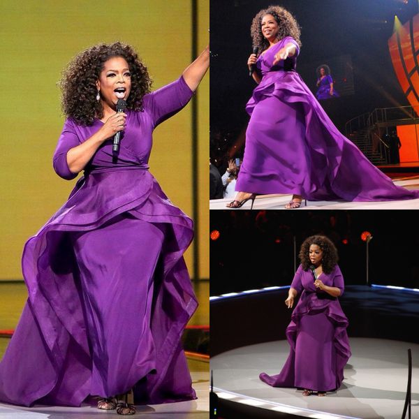 Elegante Oprah Winfrey Celebridade Vestidos de Noite OverSkirt Dubai Estilo Árabe Com Manga Plus Size Mulheres Desgaste Formal 2019 Entrevistas de Baile Gwon