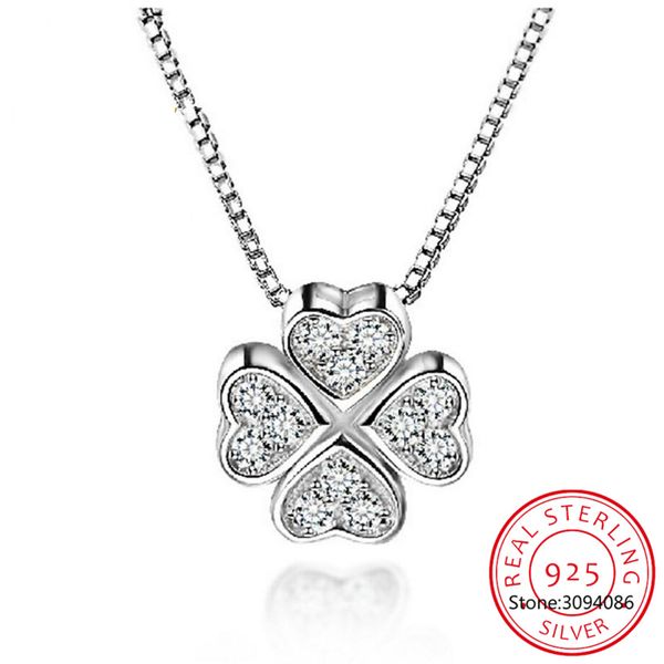 

925 sterling silver jewelry love clover necklaces pendants rhinestones fashion choker maxi necklace women collares necklaces pendants