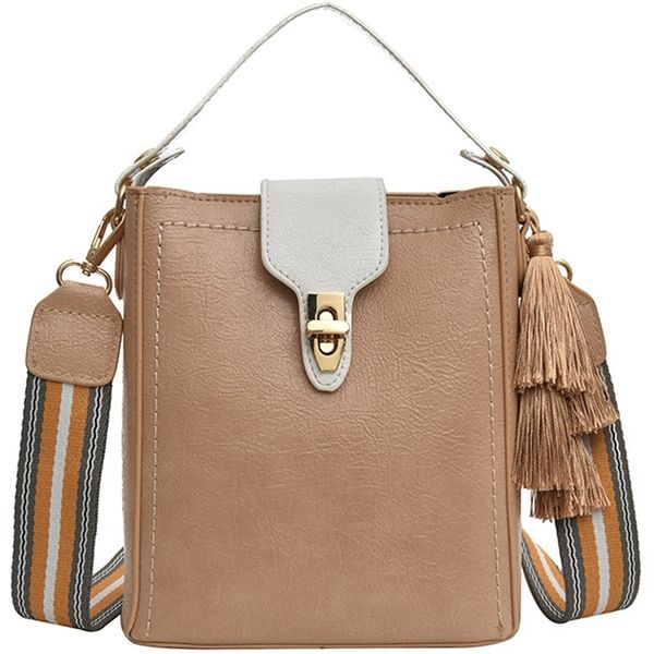 

lock small bag female tassel bucket bag hit color handbag korean version of the tide fashion shoulder messenger
