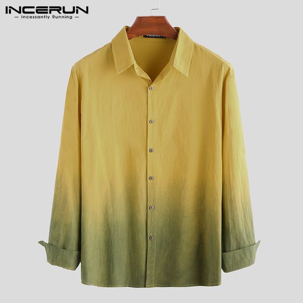

incerun gradient shirt men cotton long sleeve tie dye streetwear 2019 casual fashion lapel brand shirts men blouse high quality, White;black
