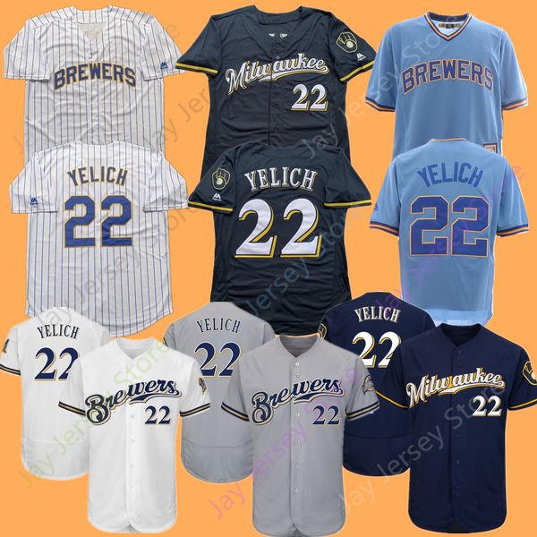 

Milwaukee Christian Yelich Brewers Jersey Home Away Men Women Youth Kid Flexbase Cool Baseb Button Down Pullover Baby Blue Pinstripe