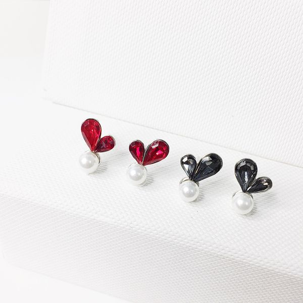 

s925 pure silver red crystal pearl loving earrings, Golden;silver