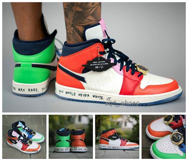 

2020 new release 1 1s basketball shoes mid fearless x melody ehsani orange green mandarin duck gold watch splicing men women sports shoes, White;red