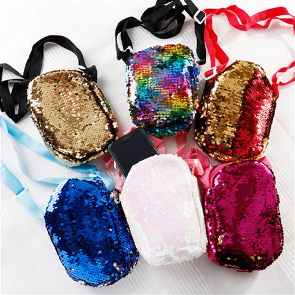 

6 colors sequin gilttering handbags fashion crossbody baby purse shoulder bag teenager children girls wallet phone bag party gift fj500