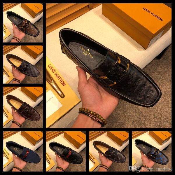 

20sw men casual leather shoes 2020 new fashion man loafers moccasins slip on blue black luxury male flat boat shoes plus size 46 tttt4
